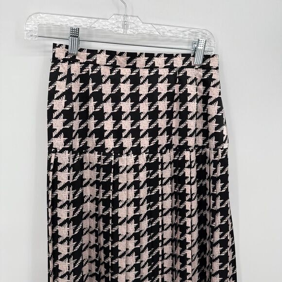 Unbranded Vintage Pink & Black Houndstooth Pleated Midi Skirt Size 8 - Picture 2 of 7